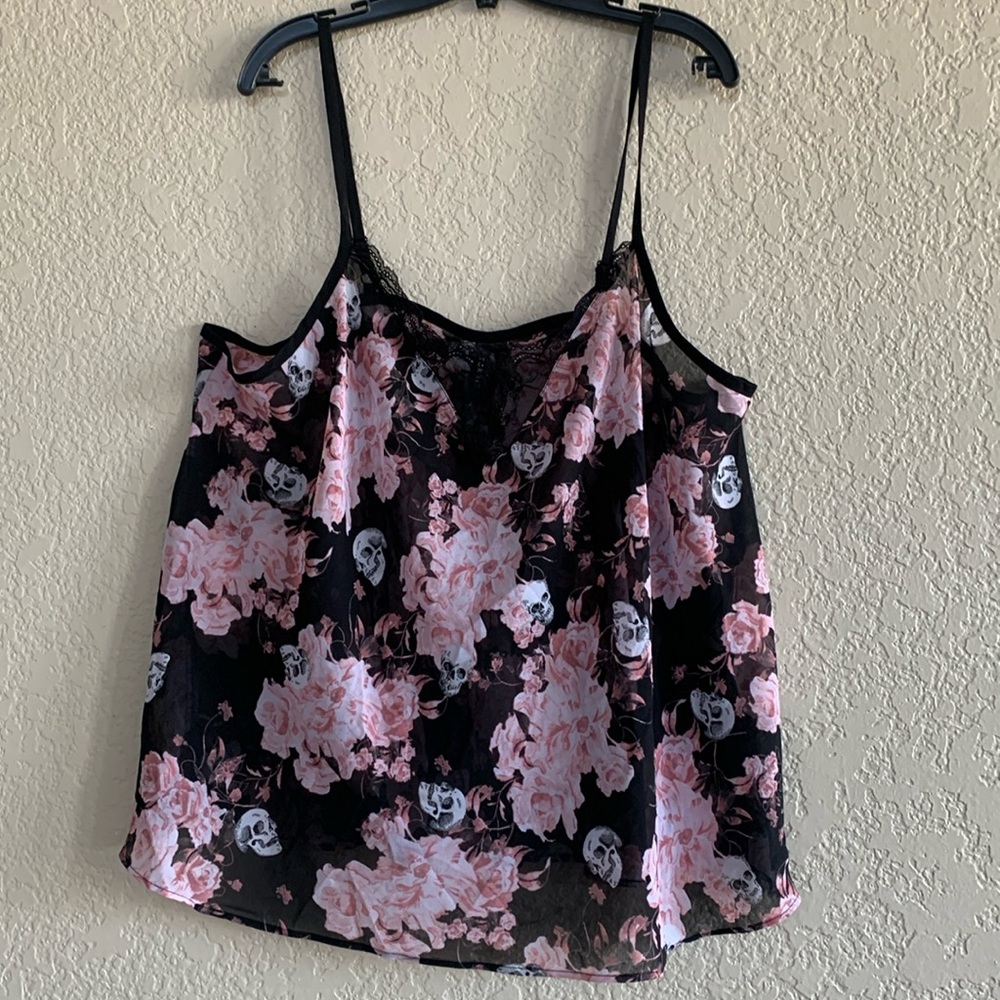Torrid sheer camisole. Skulls and roses.